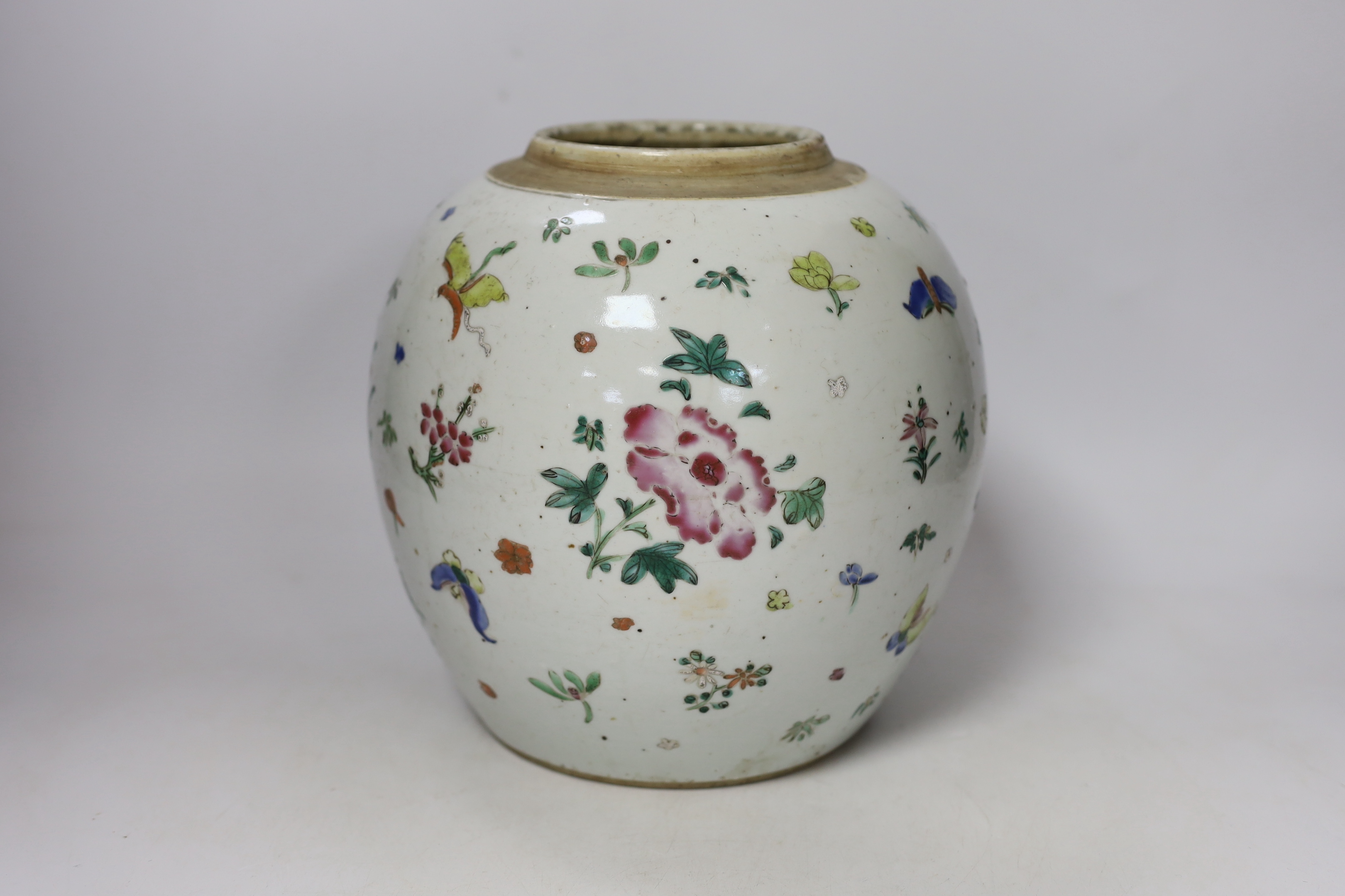 A Chinese famille rose ovoid jar, 18th century, 22cm
